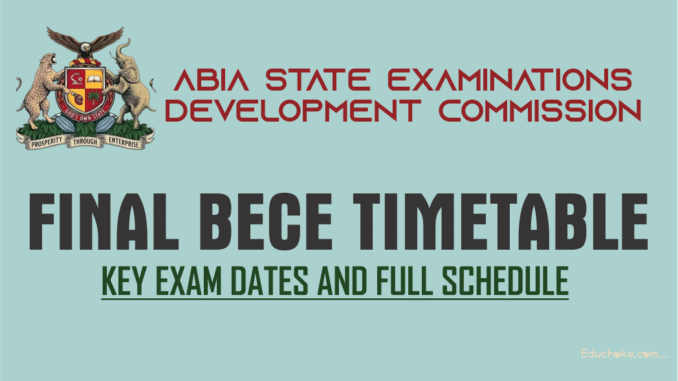 ABIA STATE BECE (JUNIOR WAEC) TIMETABLE