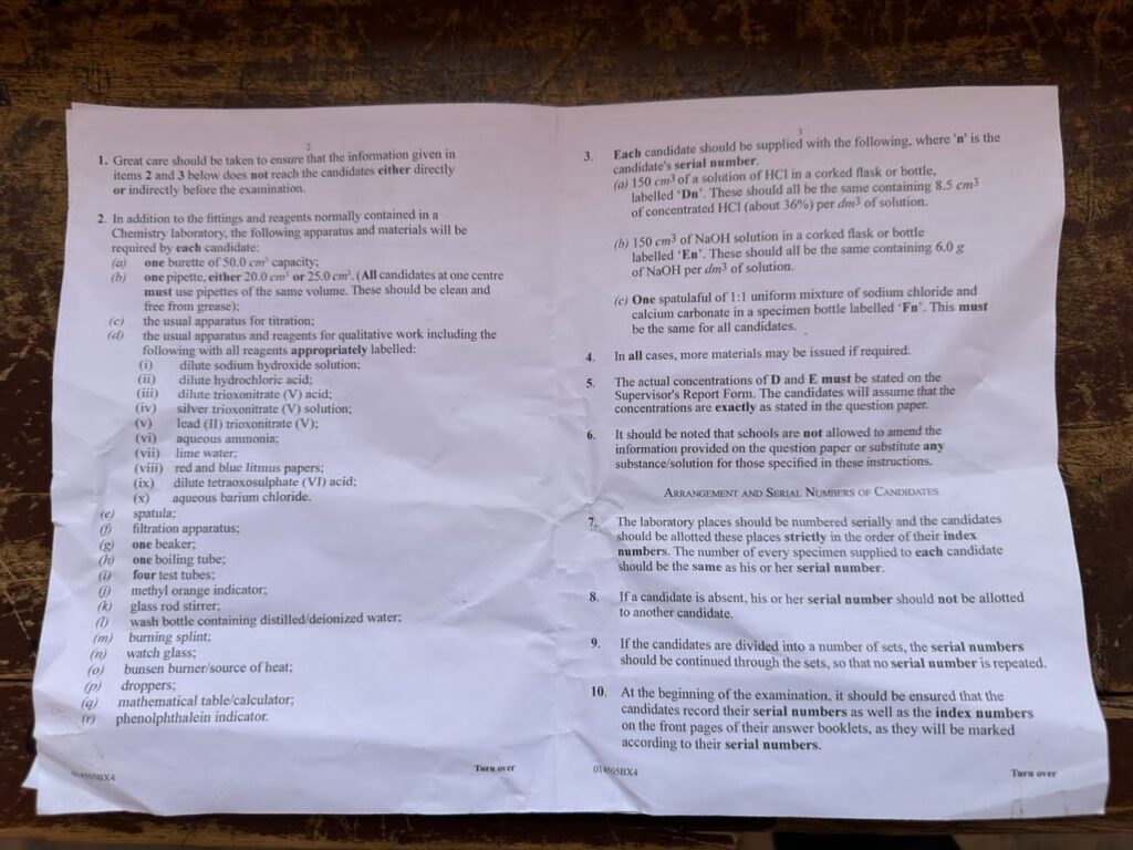 2025 Waec Chemistry Practical (Alternative B) Specimen