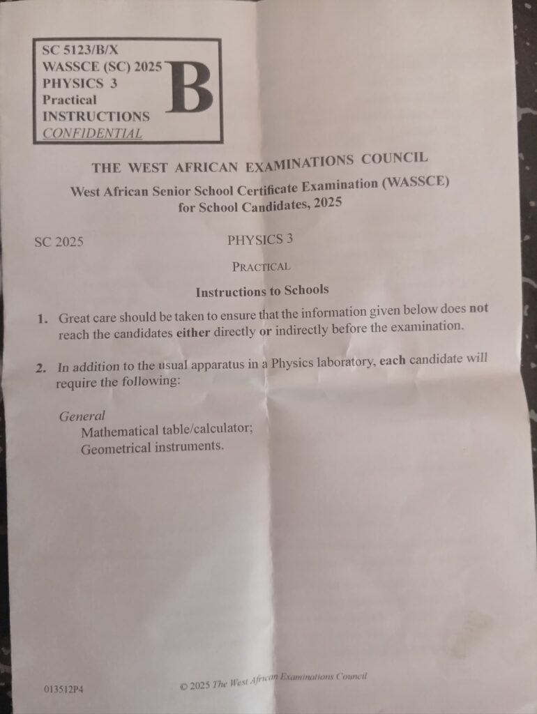 2025 Waec Physics Practical Alt B Specimen